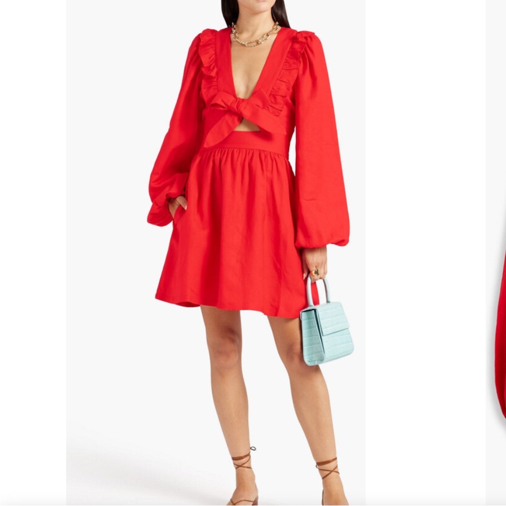 Rebecca Vallance Del Rio bow-embellished linen-blend mini dress
